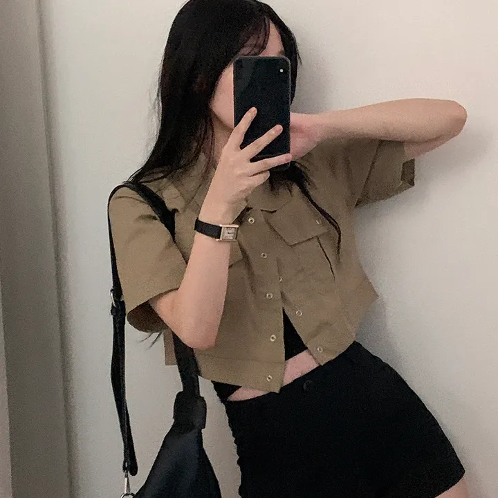 [여름*.*/핏보장🤍] 아몬드 야상 크롭 반팔 자켓 상세 이미지 21