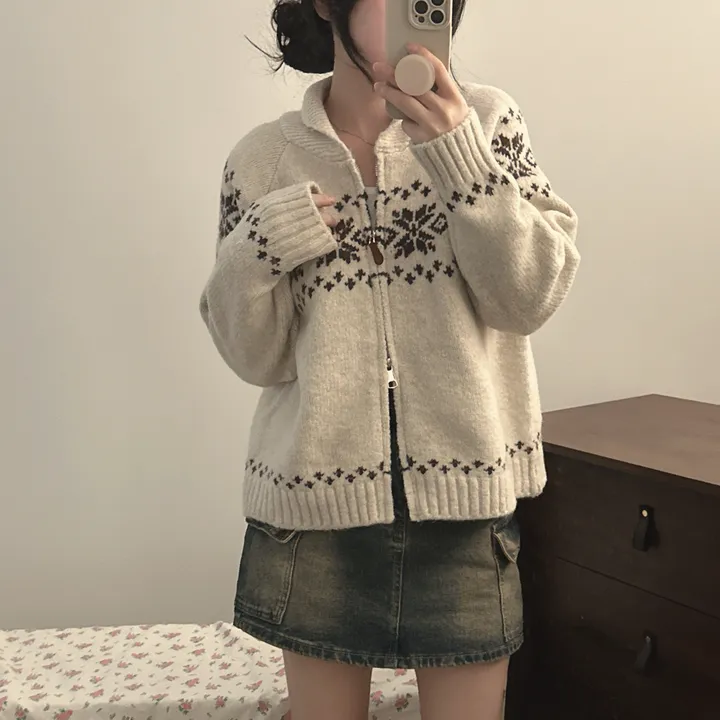 [노르딕,눈꽃️] 투웨이 루즈핏 도톰 니트 집업 3color 상세 이미지 6