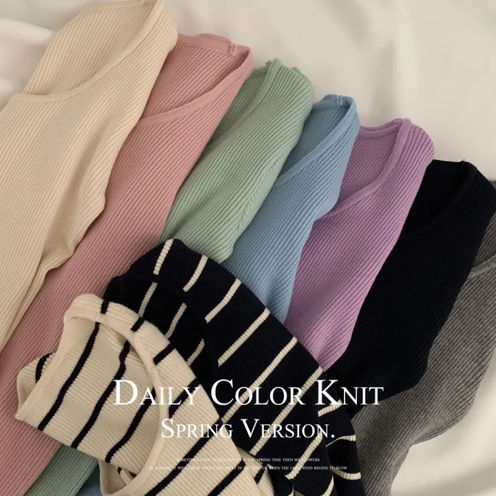 [고퀄🤍/누적3만장!] 단가라/무지 유넥 골지 슬림 반팔니트 - 9color 상세 이미지 3