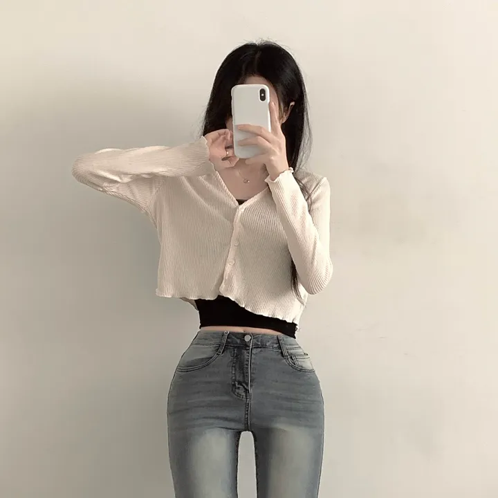 [봄신상/색감맛집] 물결 니트 브이넥 크롭 가디건 상세 이미지 21