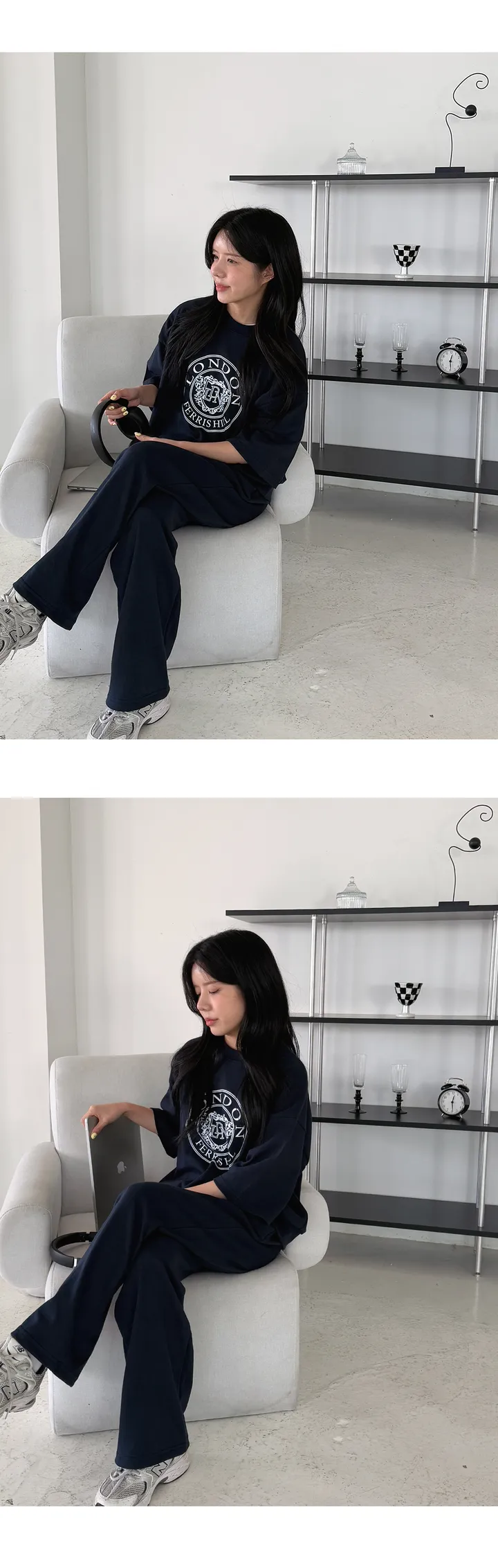 [당일배송👍/반팔츄리닝] 런던 레터링 반팔 트레이닝세트 라운드넥 맨투맨 밴딩 와이드팬츠 오버핏 여자츄리닝 상세 이미지 13