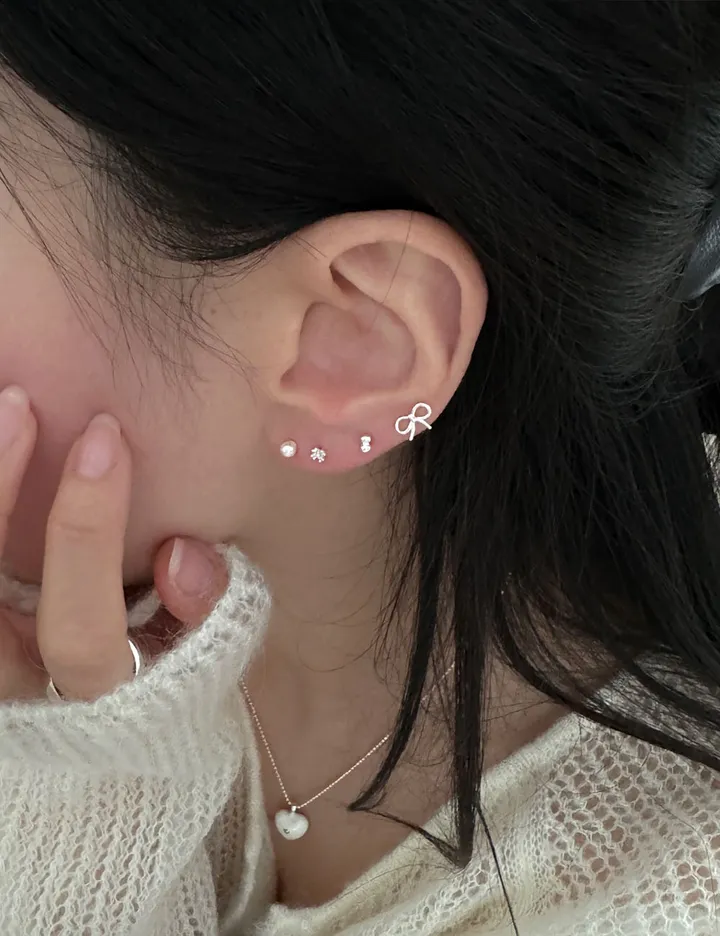 [925silver/4set] charlotte 리본 진주 큐빅 볼 925실버 피어싱세트 상세 이미지 6