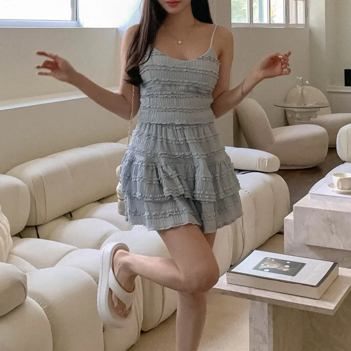 [나시스커트SET/고퀄ෆ러블리] 베링 레이스 프릴 뷔스티에 브이넥 캡 나시 + A라인 밴딩 캉캉 미니 스커트 투피스 세트 데이트룩 여행룩 바캉스룩 꾸안꾸 플리츠 발레코어 상세 이미지 34