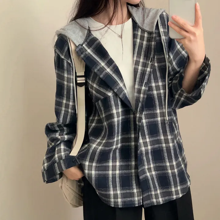 ポケットフード付きチェックシャツ | ファッション通販サイト NUGU