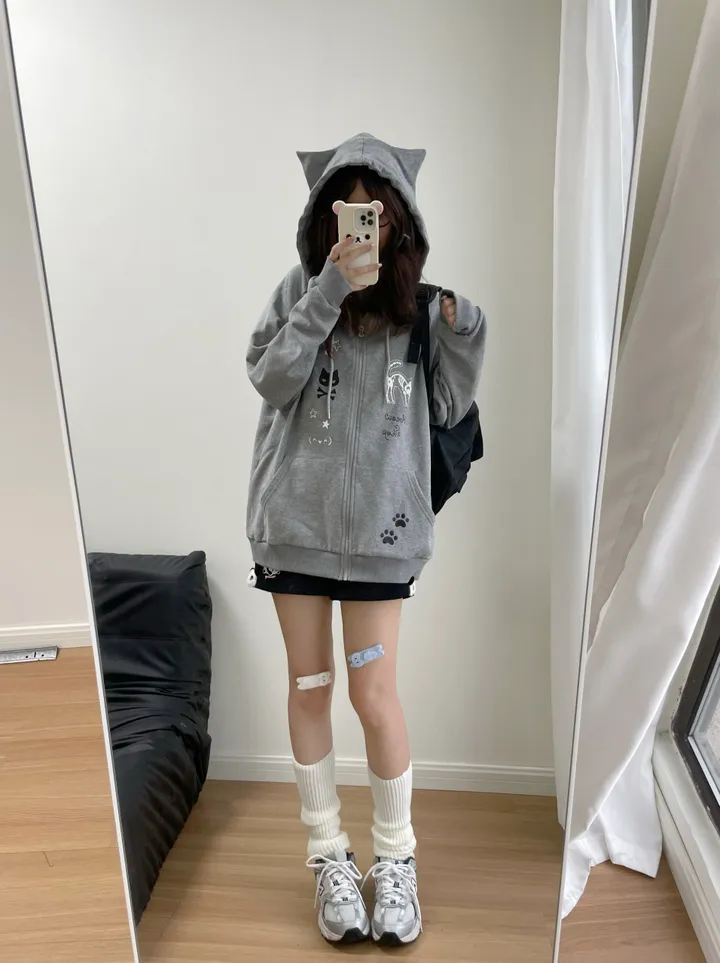 빈티지 캐릭터 캣후드  고양이 루즈핏  후드집업 상세 이미지 2