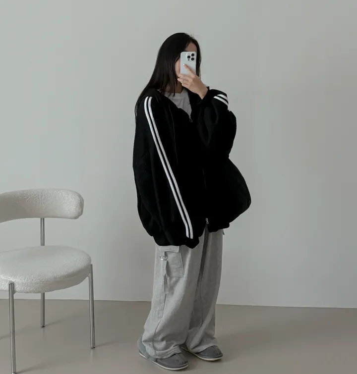 [왕오버핏/투웨이지퍼]일루션 투라인 후드집업 상세 이미지 10