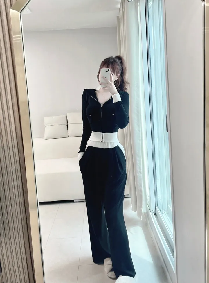 [허얇골넓핏] 허리소멸 배색 트레이닝 투피스 세트 (3color) 상세 이미지 10