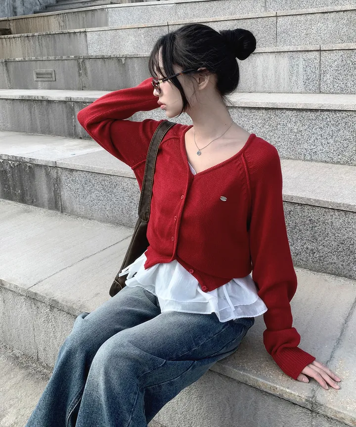[데일리🫧벚꽃룩] 부코 펜던트 브이넥 니트 가디건 봄 가을 / 벚꽃룩 개강룩 데이트룩 여름가디건 여름니트 클래식블랑 상세 이미지 8
