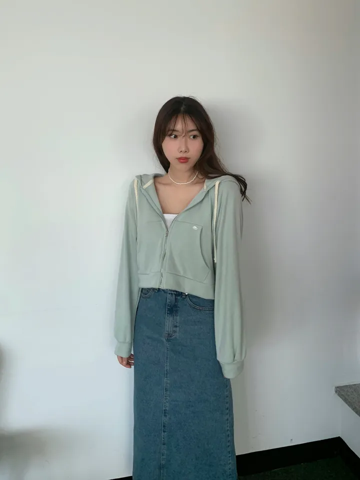 멜라운지 아크 후드 점퍼 mellounge 3col 레이스끈 패치 포인트 숏 러블리 파스텔 크롭 자켓 봄 상세 이미지 13