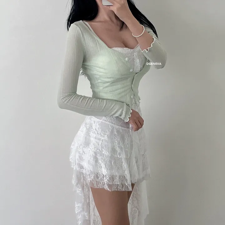 당일/ 롤라 가디건 여름 시스루 크롭 숏 데일리 국내생산 스판 휘뚜루마뚜루 기본 베이직  4color 상세 이미지 19