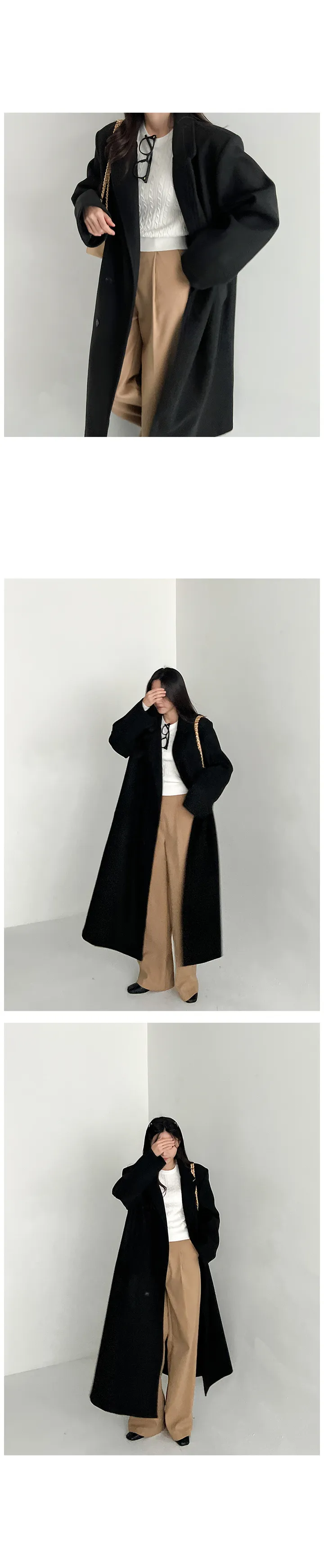 (44-99)할리 롱 루즈핏 울 더블 코트 겨울 빅사이즈 트렌디 오버핏 박시핏 꾸안꾸 심플 베이직 아우터 자켓 상세 이미지 6