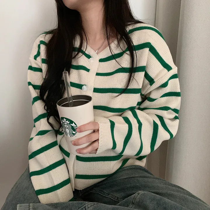 [데일리/꾸안꾸*.*] 파이 스트라이프 단가라 자켓 가디건 상세 이미지 9