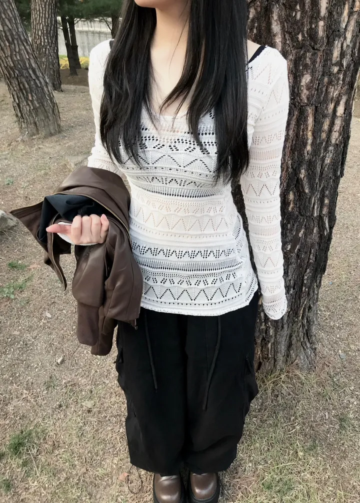 See-Through Knit Dress Top 상세 이미지 3