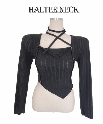 활용도갑! 홀터넥 / 초커 투웨이 사용가능 ! 홀터 초커 언발 사선 긴팔티CT