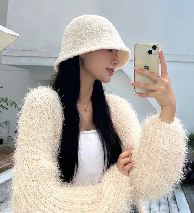 [당일배송]루킨포자체생산[특가세일]무지 뽀글이 벙거지 [묶음세일]뽀송이 양털 니트 버킷햇 모자 4color(블랙칼라-2000원) 상세 이미지 2