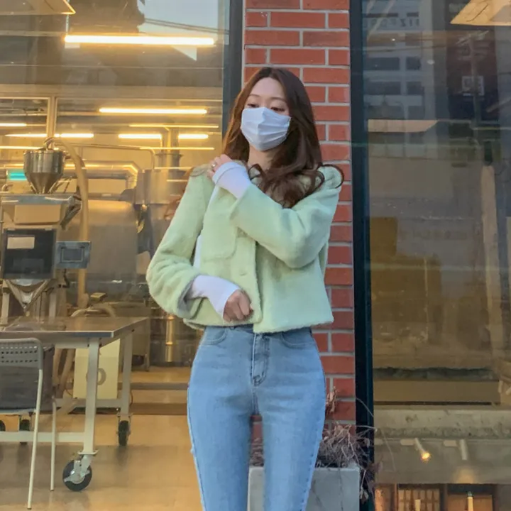 [2천장돌파‍🔥누빔선택!!] 앙고라 트위드 국내 펄 콕콕 퍼 겨울 트위드 자켓 노카라 포켓 간절기 하객룩 크롭 숏자켓 그린 소라 아이보리 핑크 상세 이미지 77