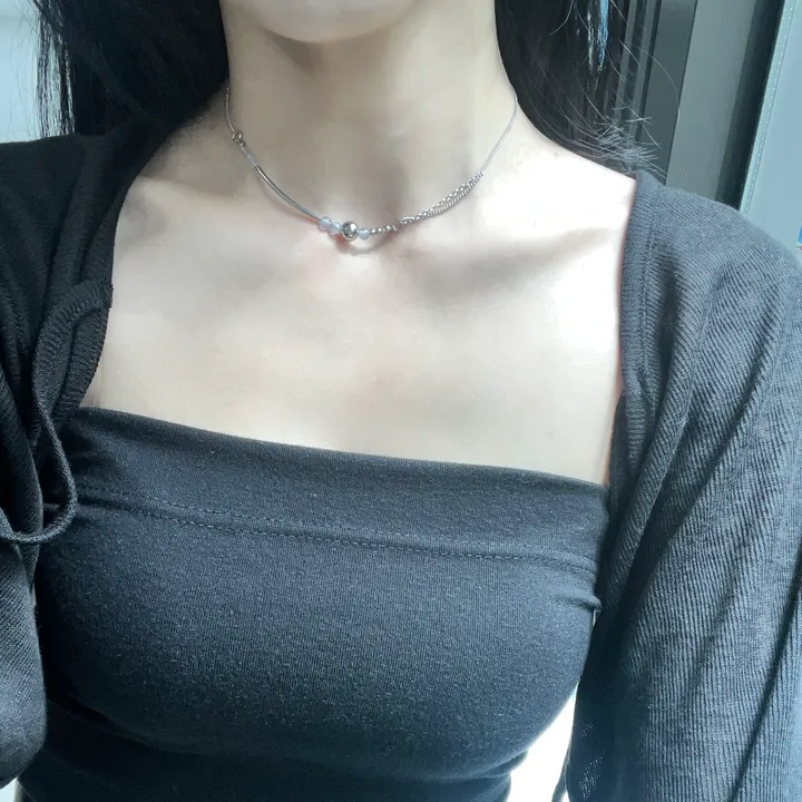 [쿨한무드❗] 애쉬 블루 써지컬 파이프 비즈 목걸이 쿨톤 상세 이미지 5