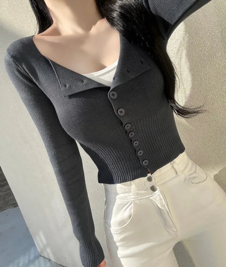 [최저가보장!!/허리잘록/벌어짐X] 청순 글램 소프트 무지 스퀘어넥 허리시보리 골지 니트 가디건 봄신상 세미크롭 데일리 데이트룩 여친룩 베이직 기본 긴팔 티셔츠 개강룩 상세 이미지 7