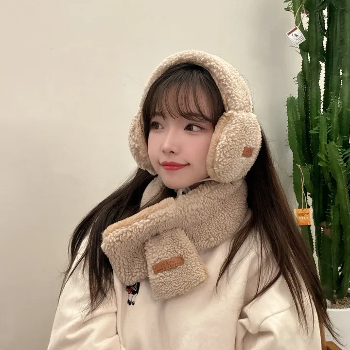 얼굴작아보여요🐑자체제작 스키장 모자 썰매장 양면착용 3컬러 귀도리 목도리 세트 머플러 귀마개 빅사이즈 겨울 포근 몽글몽글/ 상세 이미지 4