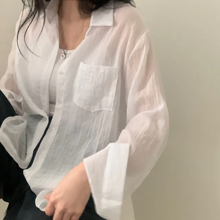 [살안타템17컬러✨/크롭&루즈핏] 햇빛차단, 린넨 시스루 루즈핏 거즈 셔츠/남방 블라우스 상세 이미지 9