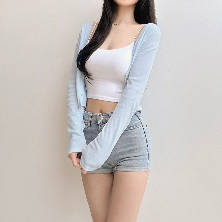 (당일출고!!, 살안타템) 여리 슬림루즈핏 브이넥 썸머시스루 크롭가디건 상세 이미지 7