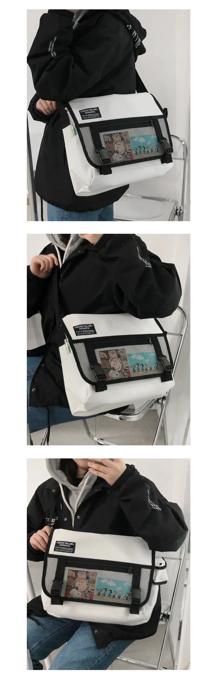 [당일출고] 빅사이즈 버클 메신저백 학생 크로스백 노트북 아이패드 수납가방 캐주얼 스포츠 여행보조가방 10대 20대 대용량 벨크로 바람막이 남녀공용 새학기 봄 개강룩 WT2032 상세 이미지 10