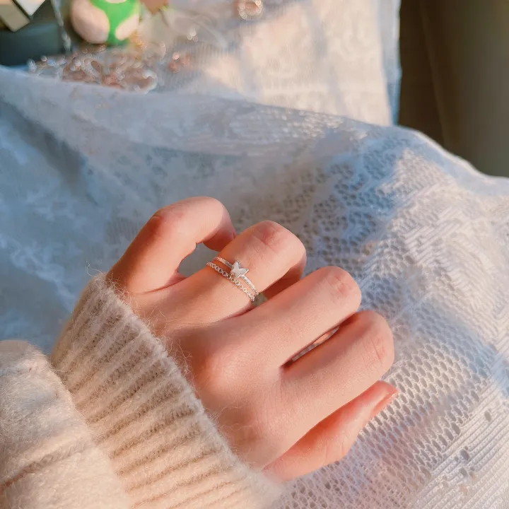✨판매1등✨ 실버 925 행운 나비 큐빅 레이어드 실 은반지 상세 이미지 22