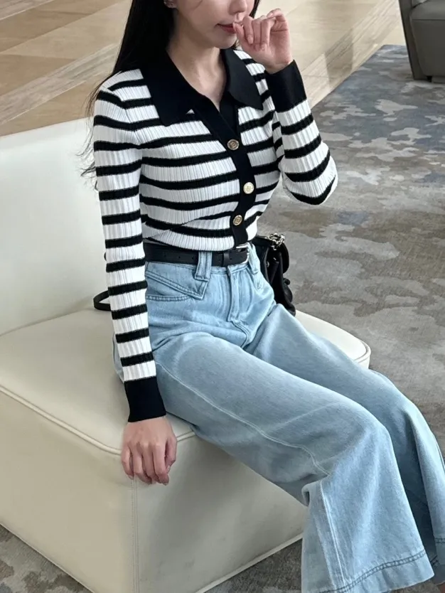 [고급미💖] 헤라 배색 금장 단가라 카라 가디건 상세 이미지 12
