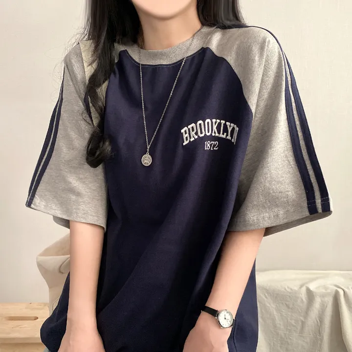 [예쁜/스포티!] 두줄 져지 배색 나그랑 브루클린 자수 데일리 반팔티T 5color 상세 이미지 20