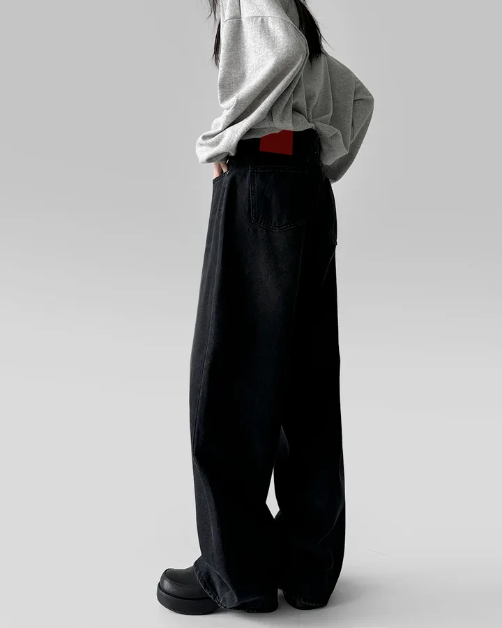 [3기장/~3XL] 스모크 워싱 와이드 정핏 일자 캐쥬얼 데일리 데님 팬츠 바지 상세 이미지 48