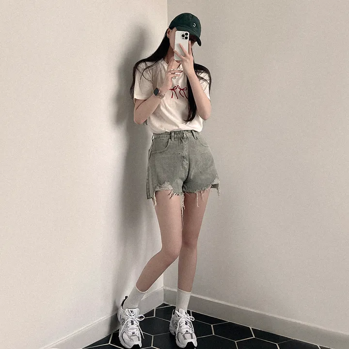 [데일리/꾸안꾸] 여름 필수템, 퓨어 워싱 데미지 데님 숏팬츠 상세 이미지 5