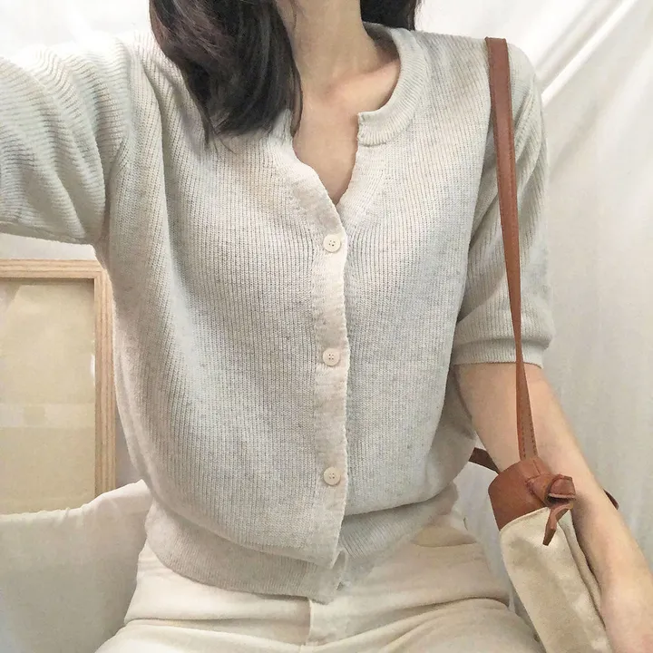 [린넨15%] 부드럽게 착- 반팔 린넨 가디건 / 하찌 넥트임 버튼 반팔티 상세 이미지 6