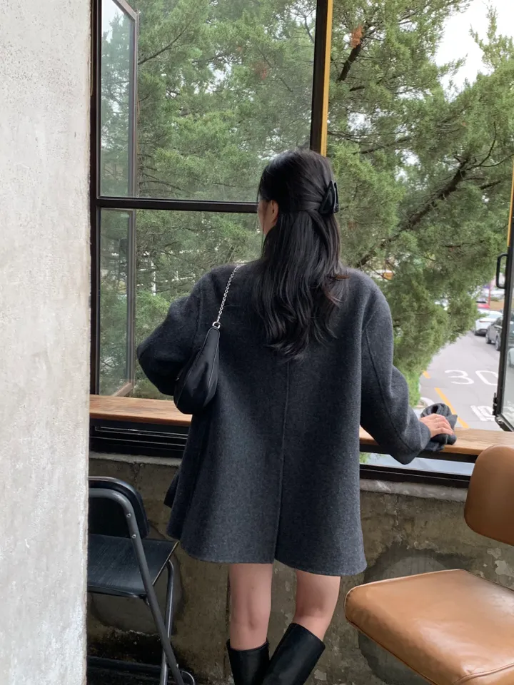 [Hand Made/울 100%] 드엘 하이넥 핸드메이드 벨트 하프 코트 하객룩 (4 color) 상세 이미지 20