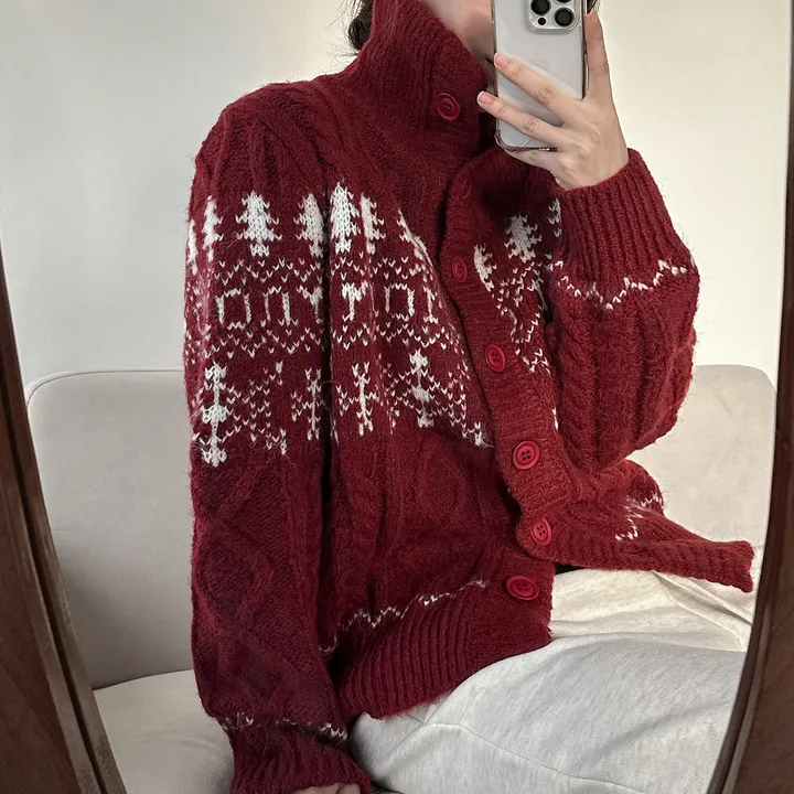 당일출고🚀[wool20%/두툼❄] 하이넥 스노우 패턴 노르딕 루즈핏 가디건 3color 상세 이미지 49
