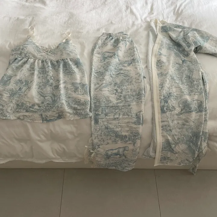[당일출고]캡내장 파스텔 상의+긴바지+로브가디건 3pcs 잠옷 홈웨어 세트(2color) 상세 이미지 13