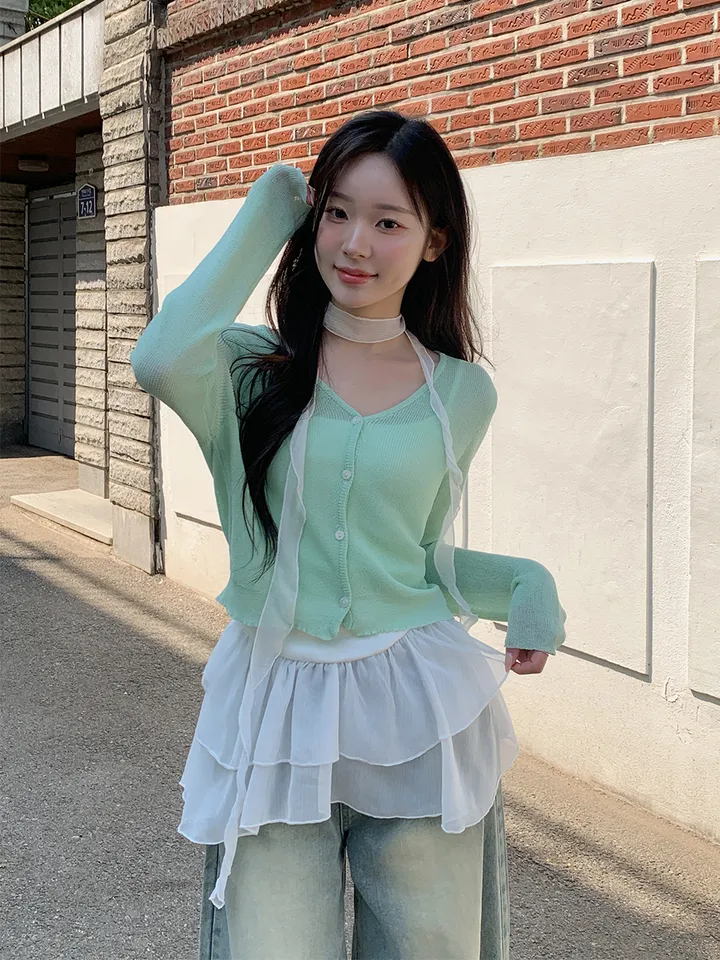 [여름까지🩵/핏강추] 르비 시스루 여리핏 세미 크롭 브이넥 긴팔 가디건 5colors 상세 이미지 31