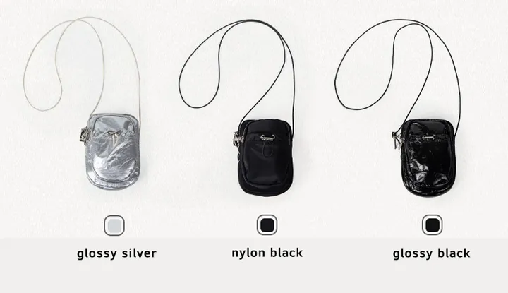 [3color]글로시 / 나일론 스토퍼 미니백 glossy mini crossbag (가벼운 데일리 가방 유니크 쁘띠 스트링 크로스백) 상세 이미지 2