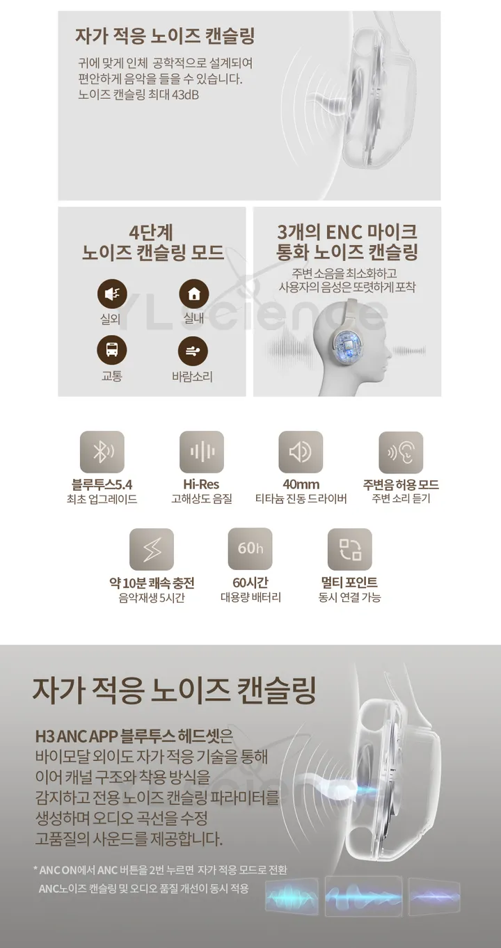 QCY H3 ANC 액티브 노이즈캔슬링 무선 블루투스 헤드셋 상세 이미지 6