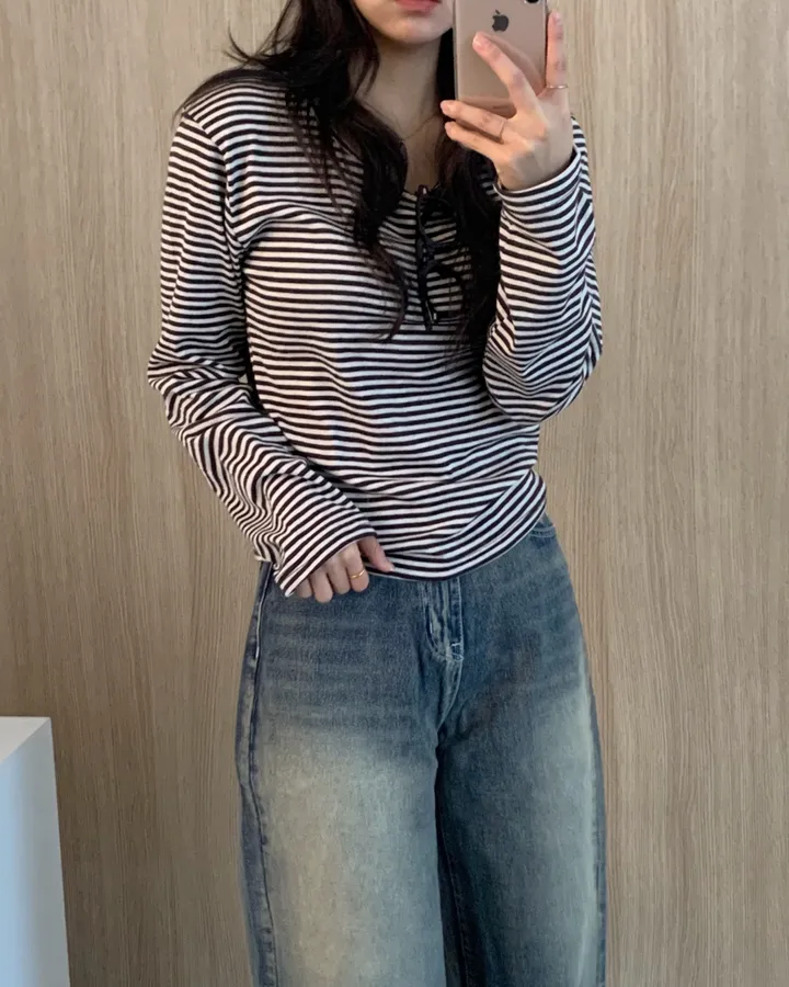 [날씬핏🦊/매일매일] 블리스 라운드넥 단가라 긴팔티셔츠 -4color 상세 이미지 23