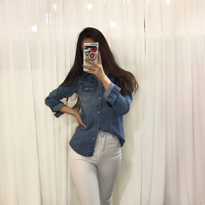 반팔/긴팔 주문폭주 스판 슬림핏 데님 청남방 자켓 셔츠 상세 이미지 7