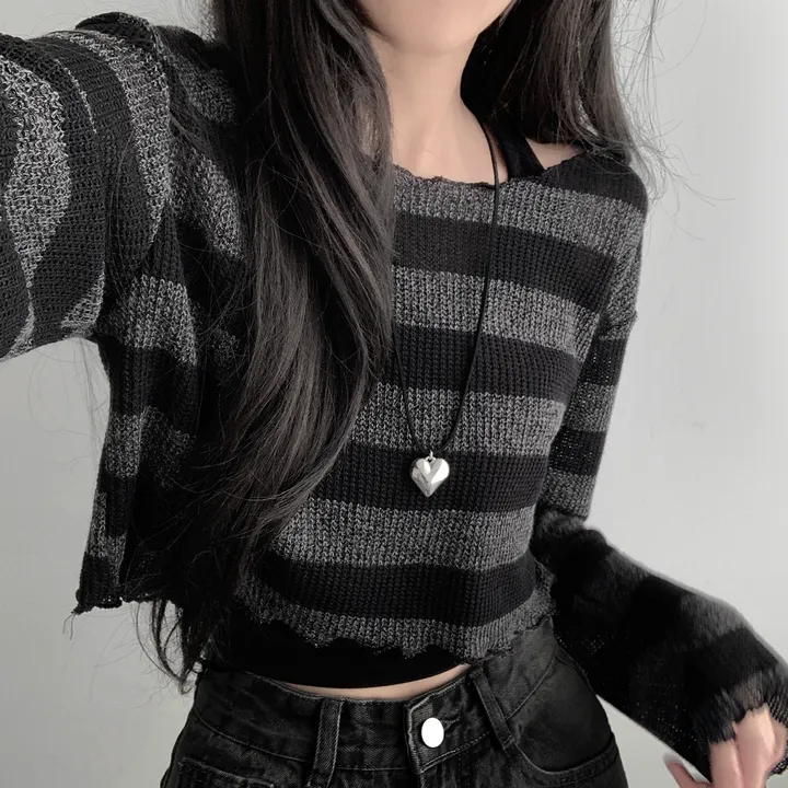 *주문폭주* [데일리힙set] 물결 단가라 니트 티셔츠 & 흑청 사이드워싱 데님 팬츠 [D1-9] 상세 이미지 3