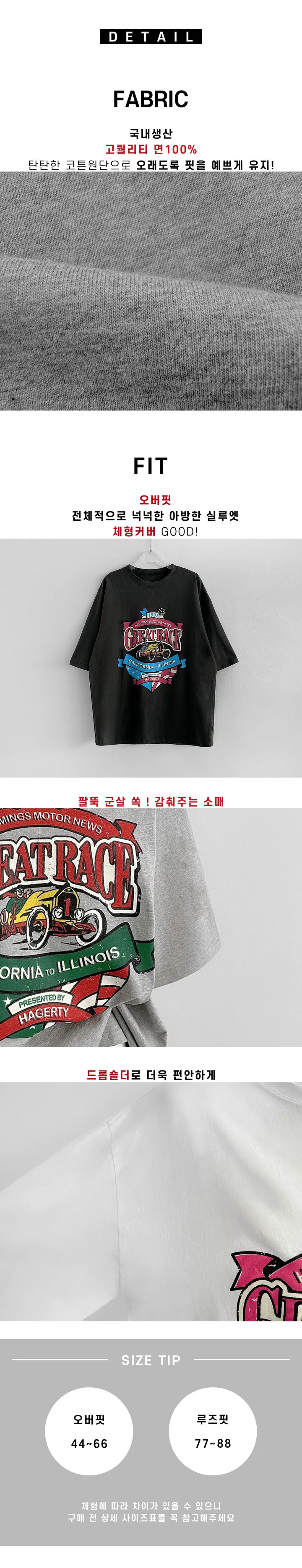 국내생산/당일출고❤️주문폭주! 힙한 빈티지 프린팅 오버핏 롱 반팔 티셔츠 상세 이미지 4