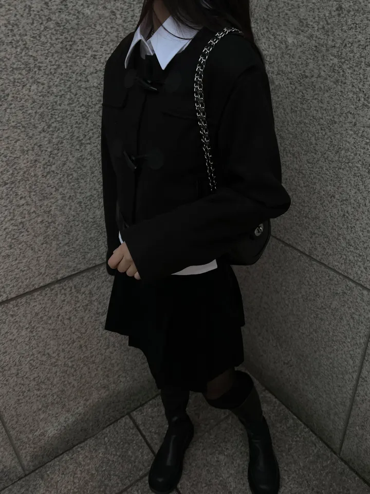 [24재입고] 윈터 더플 코트 크롭 자켓 (Black) 상세 이미지 31