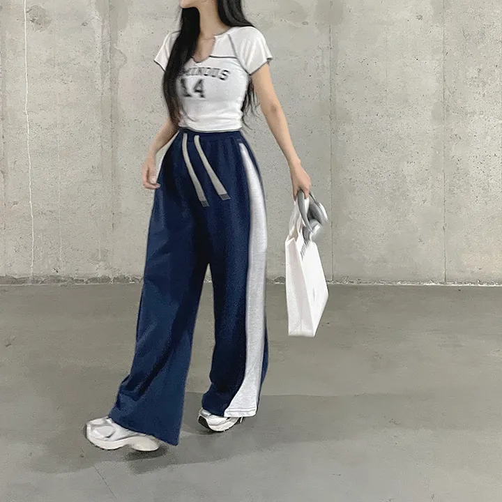 *7color*[롱다리핏/핏보장] 싸인 사이드 핀턱 배색 와이드팬츠 트레이닝 봄팬츠 백포켓 힙 트렌디 꾸안꾸 상세 이미지 31
