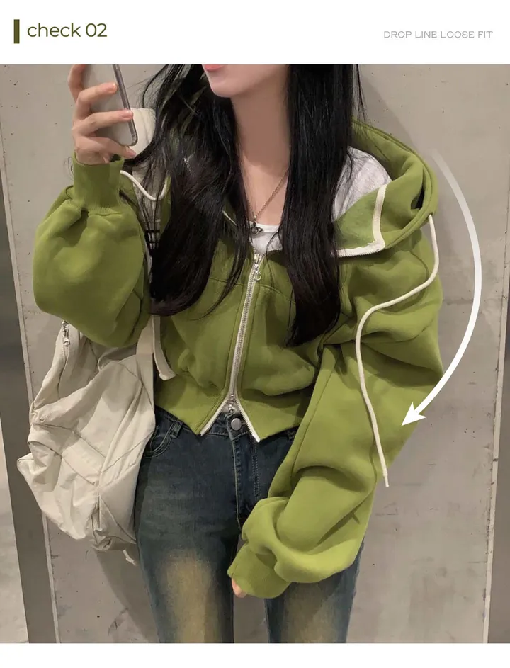 [완전인기✨/백염컬러 당일출고!] 자체제작 크치Made 꿈에 나온 핏, 투웨이 양기모 크롭 후드집업 ver 아우터 자켓 - zipup 상세 이미지 8
