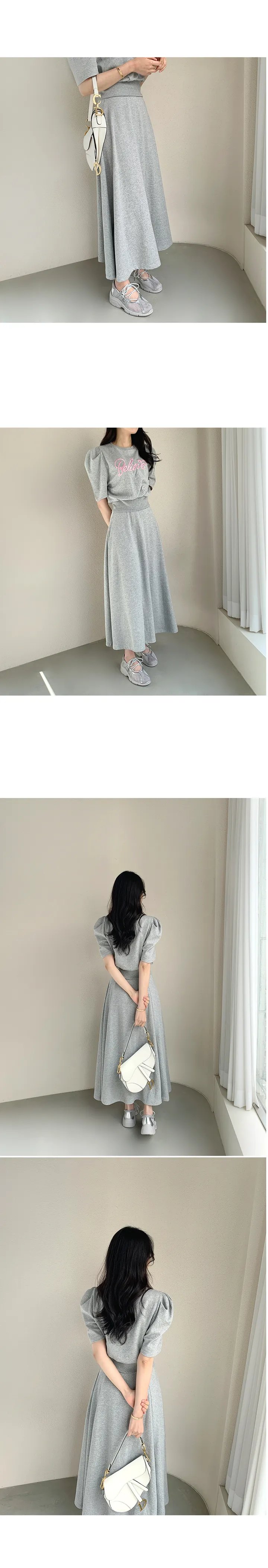 #꾸안꾸#일상룩 바비 자수맨투맨 롱스커트세트 상세 이미지 7