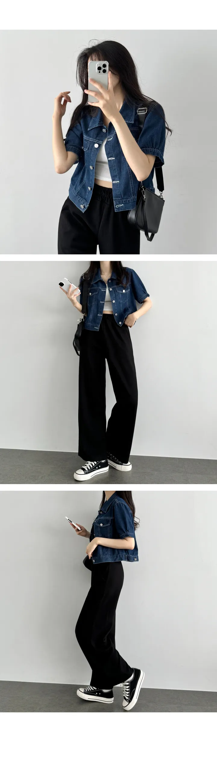 [데일리/여유핏] 데님 포켓 세미크롭 청 자켓 반팔 셔츠 남방 상세 이미지 11