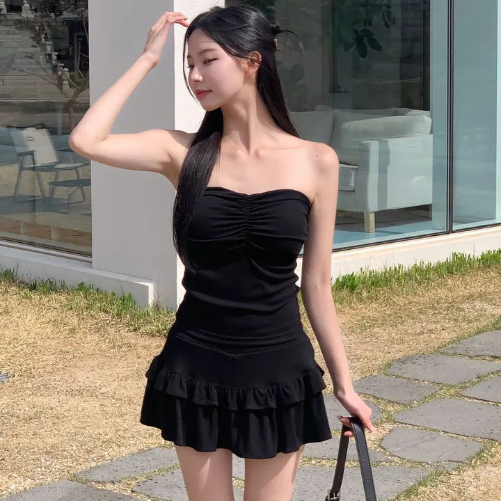 [섹시유니크🖤] 글램 투피스 / 캡내장 캡나시 뷔스티에 셔링 크롭탑 셔링탑 튜브탑 탱크탑 브라탑 볼륨업 데님탑 캉캉치마 치마바지 여름원피스 여행 bj 레이어드스커트 숏팬츠 스판 상세 이미지 38