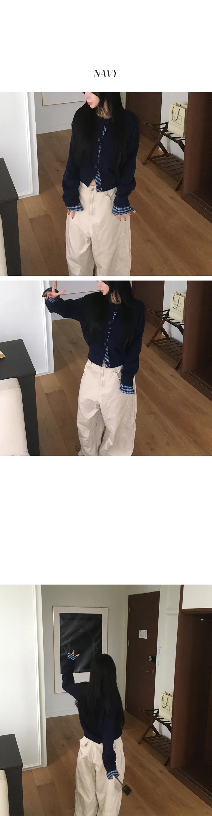 [데일리/투웨이🖤] 체크 나그랑 배색 가디건 니트 상세 이미지 9