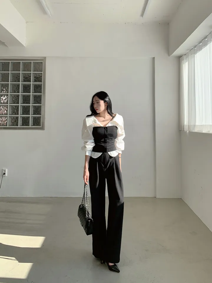 [ SET추천 / 시크페미닌 ] 제이 지퍼 스모크밴딩 크롭 탑 + 슬랙스 투피스 세트 별도구매 오피스룩 하객룩 상세 이미지 31